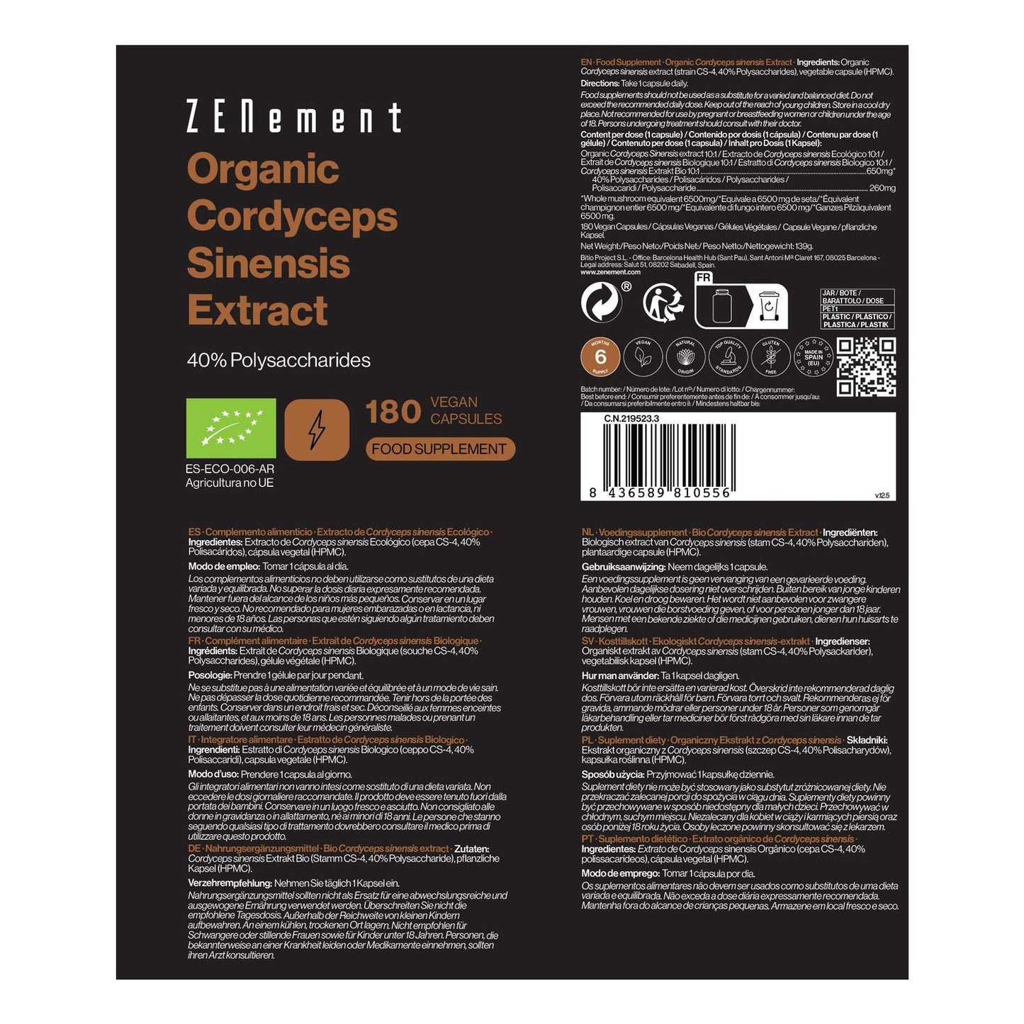 Zenement Extracto de Cordyceps Sinensis Ecológico 180vcaps