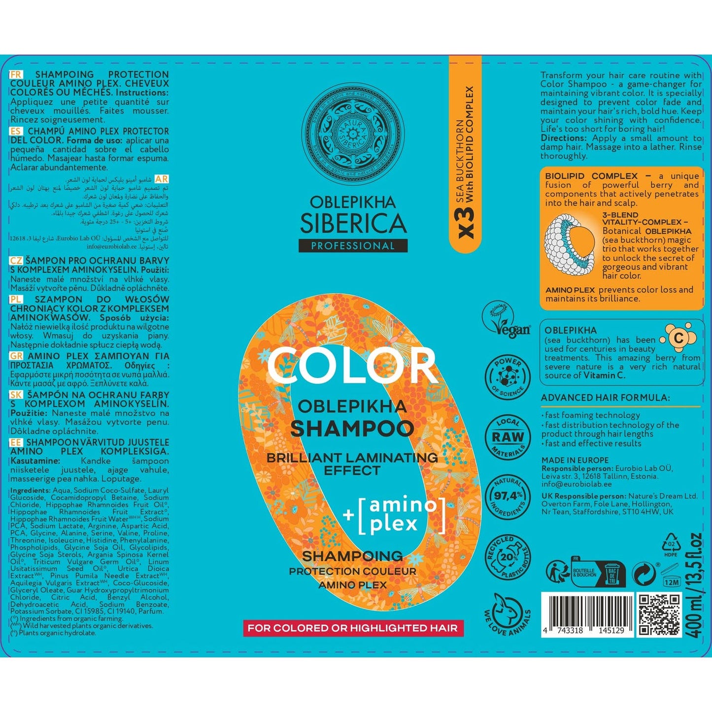 Natura Siberica Oblepikha Amino Plex Champú Protect Color 400ml