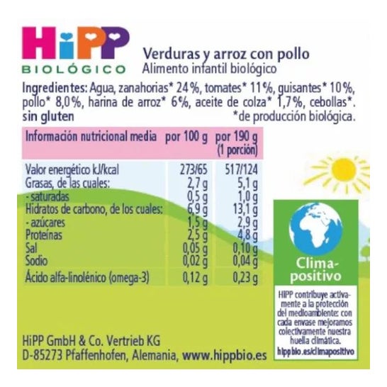 Hipp Tarrito Verduras Arroz con Pollo Bio +4M 190g