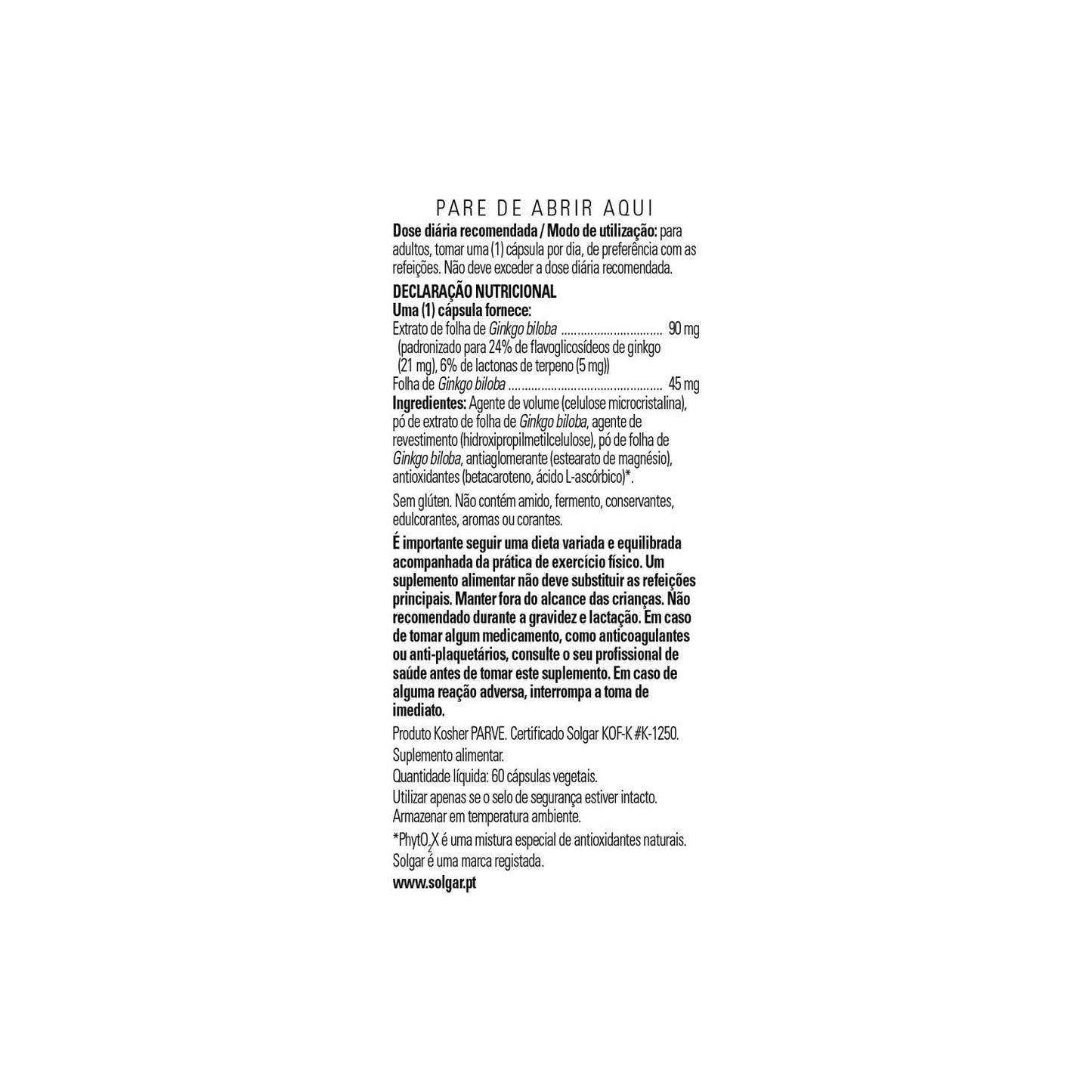 Solgar Ginkgo Biloba Extracto de Hoja 60vcaps