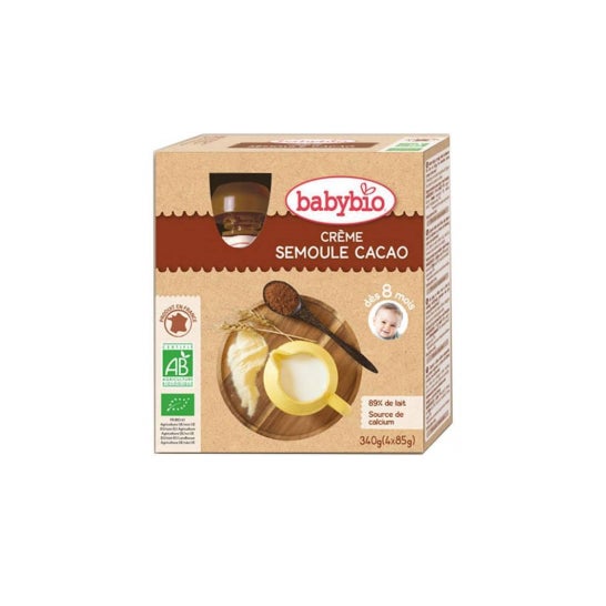 Babybio Calabaza Crema de Cacao y Cacao Sémola de Cacao Orgánica 8 meses 4 x 90 grs