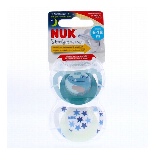 Nuk Starlight Día y Noche Chupetes 6-18 Meses Cocodrilo 2 uds