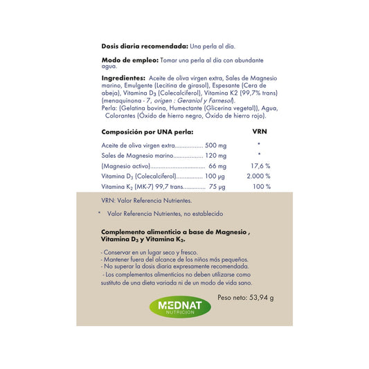 Mednat Vitamina D3+K2+Mg 60 Perlas