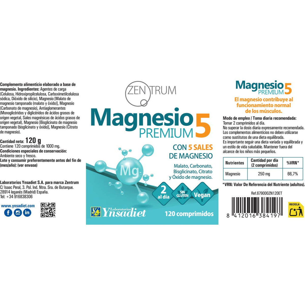 Zentrum Magnesio Premium 5 Sales de Magnesio 120caps