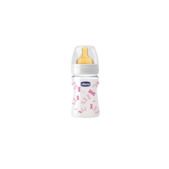 Chicco biberón cristal tetina ancha normal caucho +0M rosa 150ml 1ud