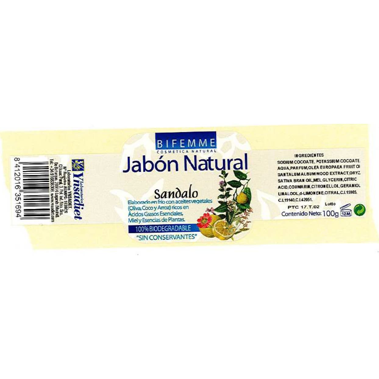 Bifemme Jabón Natural de Sándalo 100 g