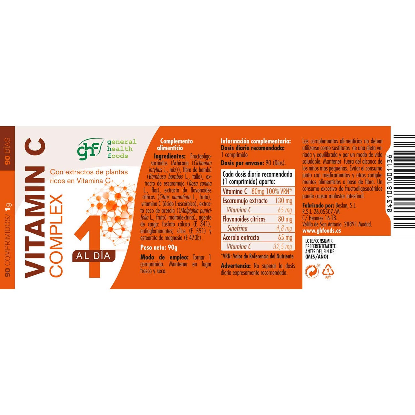 Ghf Vitamina C Complex Natural 1g 90comp