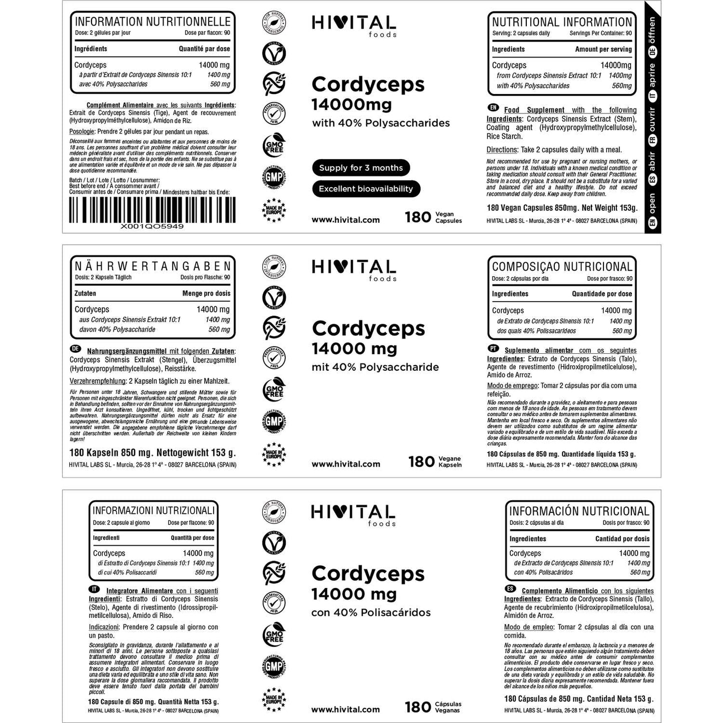 HIVITAL Cordyceps sinensis CS-4 14000 mg 180 cáps