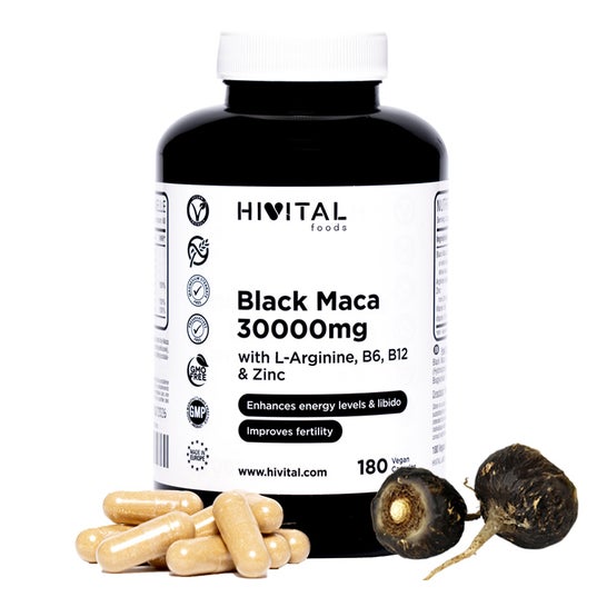 HIVITAL Maca negra peruana 30000 mg con L-Arginina Zinc Vit B6 y B12 180 cáps