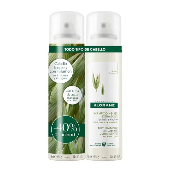 Klorane Champú Seco Leche de Avena Cabello Castaño 2x150ml