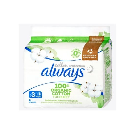 Always Toallitas Protectoras de Algodón Talla 3 Noche 8uds