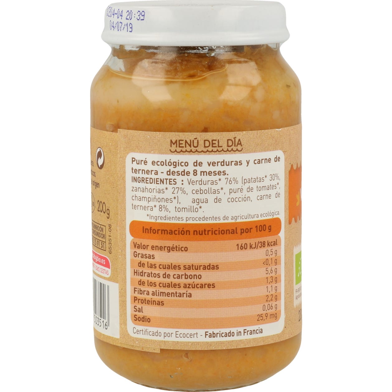 Babybio Tarrito Ecológico De Verduras Y Ternera 200g