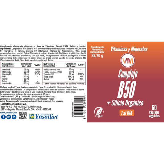 Vitaminas y Minerales Complejo B50 + Silicio Orgánico 60vcaps