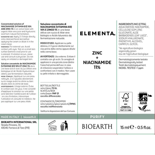 Bioearth Elemental Zinc + Niacinamida 11% 15ml