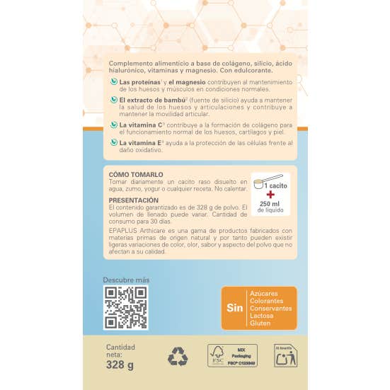EpaPlus Arthicare Colágeno + Silicio + Ácido Hialurónico + Magnesio Vainilla 2x326g