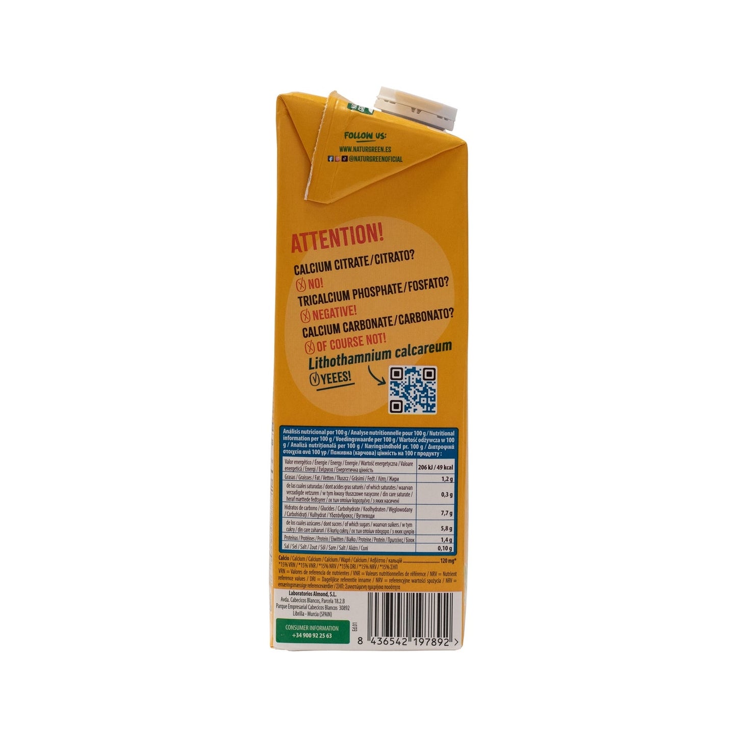Naturgreen Bebida de Avena Bio con Calcio Sin Azúcares Añadidos 1L