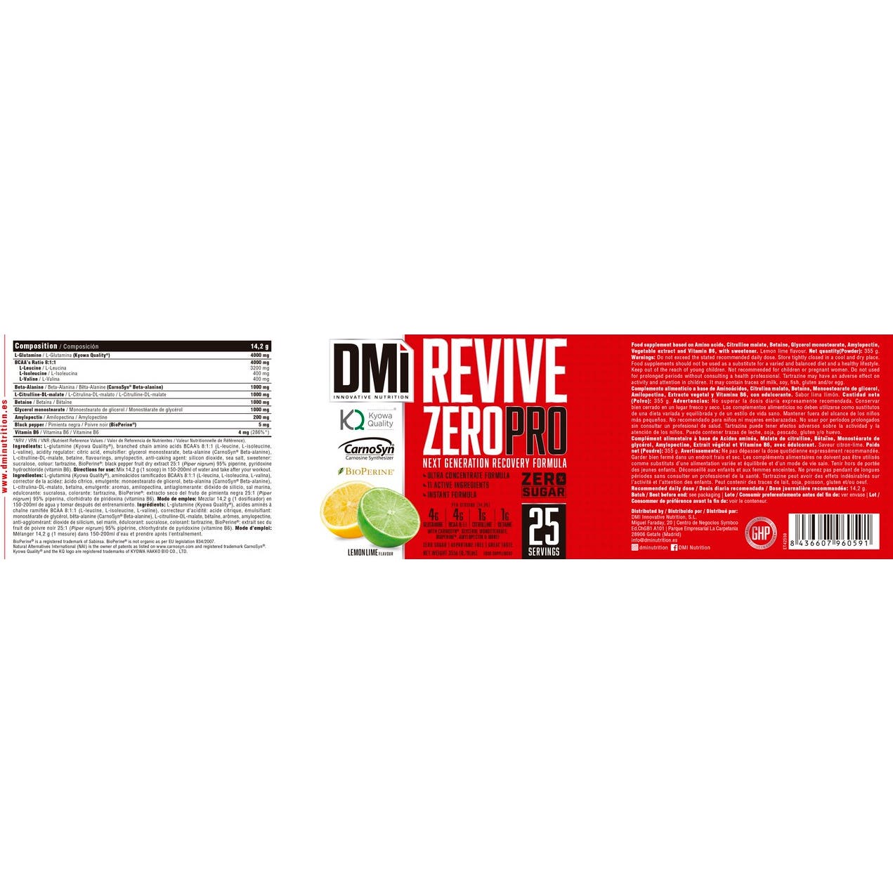DMI Nutrition Revive Zero Pro Recovery Formula Lemon Lime 355g