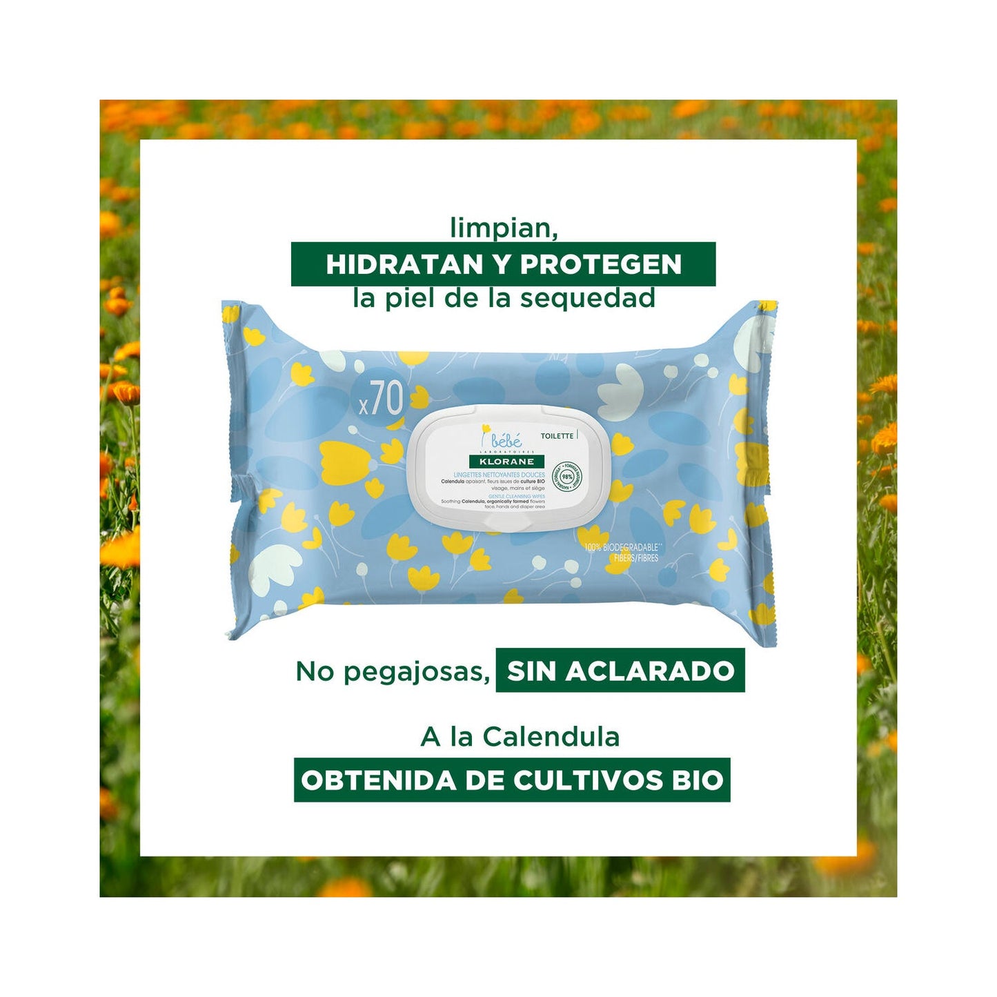 Klorane Bebé Toallitas Limpiadoras Suaves 70uds