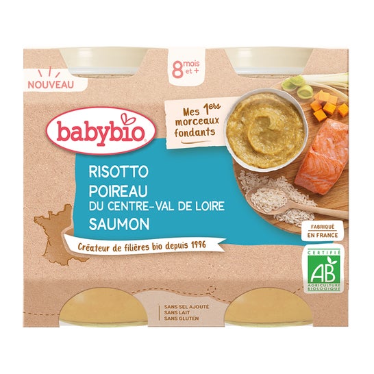 Babybio Risotto Puerro Salmón 8 M+ Bio 2 X200 g