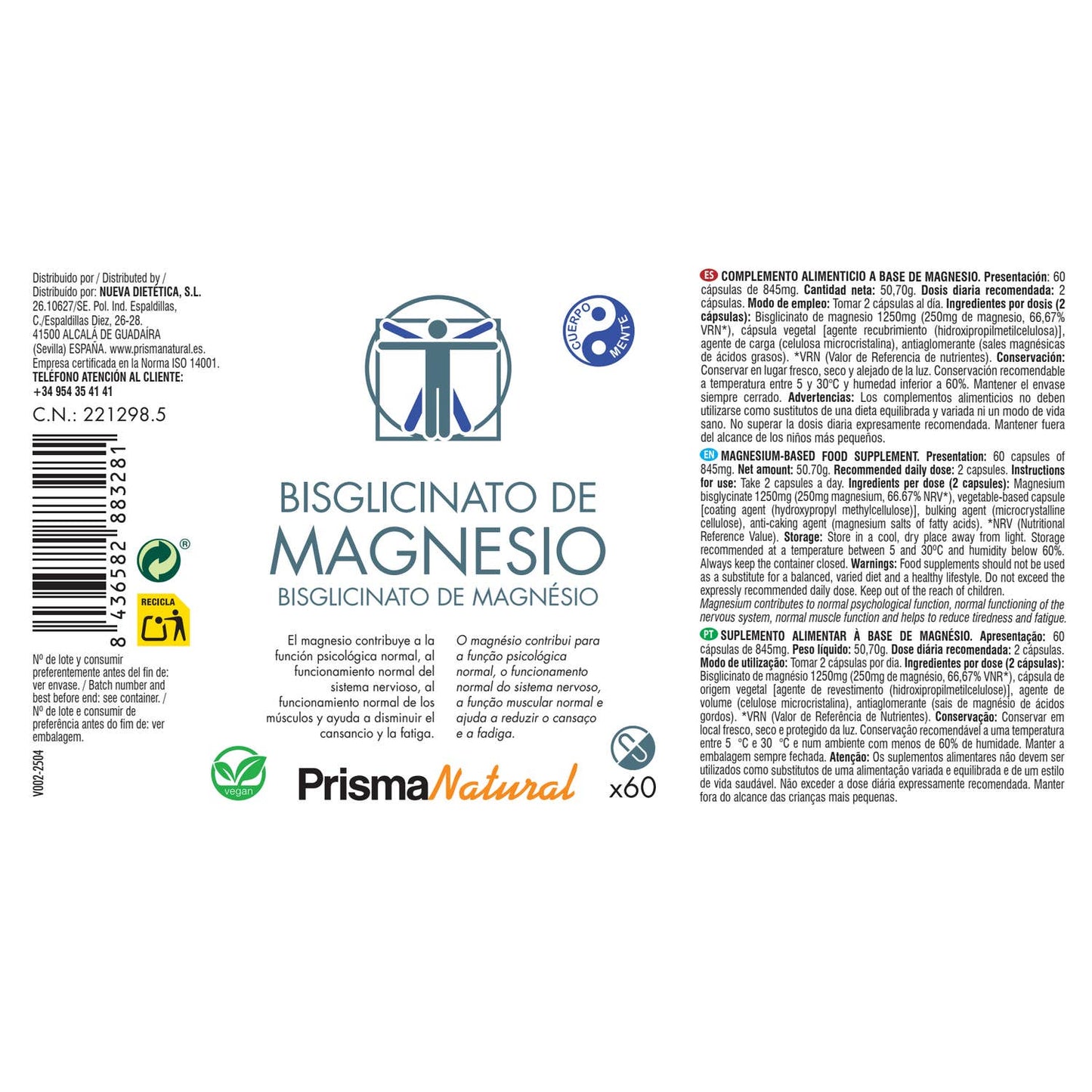 Prisma Natural Bisglicinato de Magnesio 60 caps