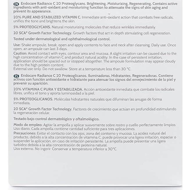 Endocare Radiance C 20 Proteoglicanos Ampollas Piel Seca 30amp