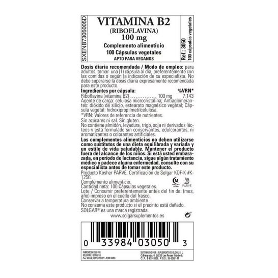 Solgar Vitamina B2 Riboflavina 100mg 100vcaps