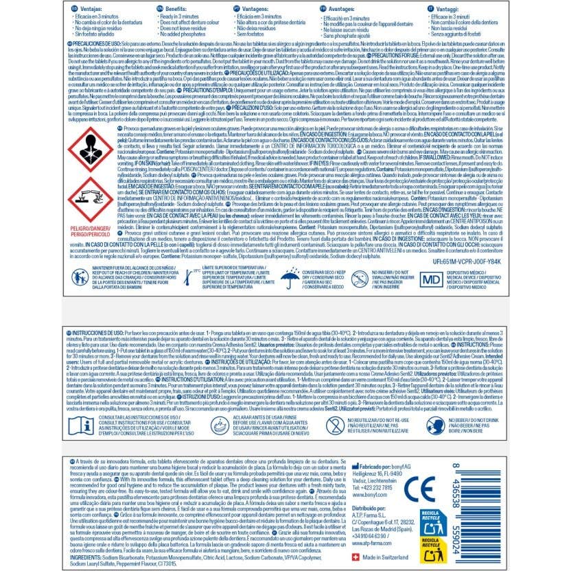 Senti2 Tabletas Limpiadoras prótesis Dental 30 uds