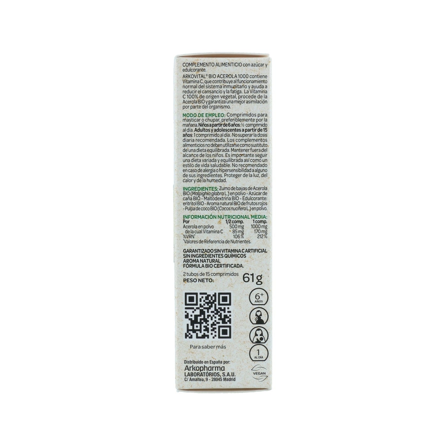 Arkopharma Arkovital BIO Acerola 1000 Vitamina C 30comp