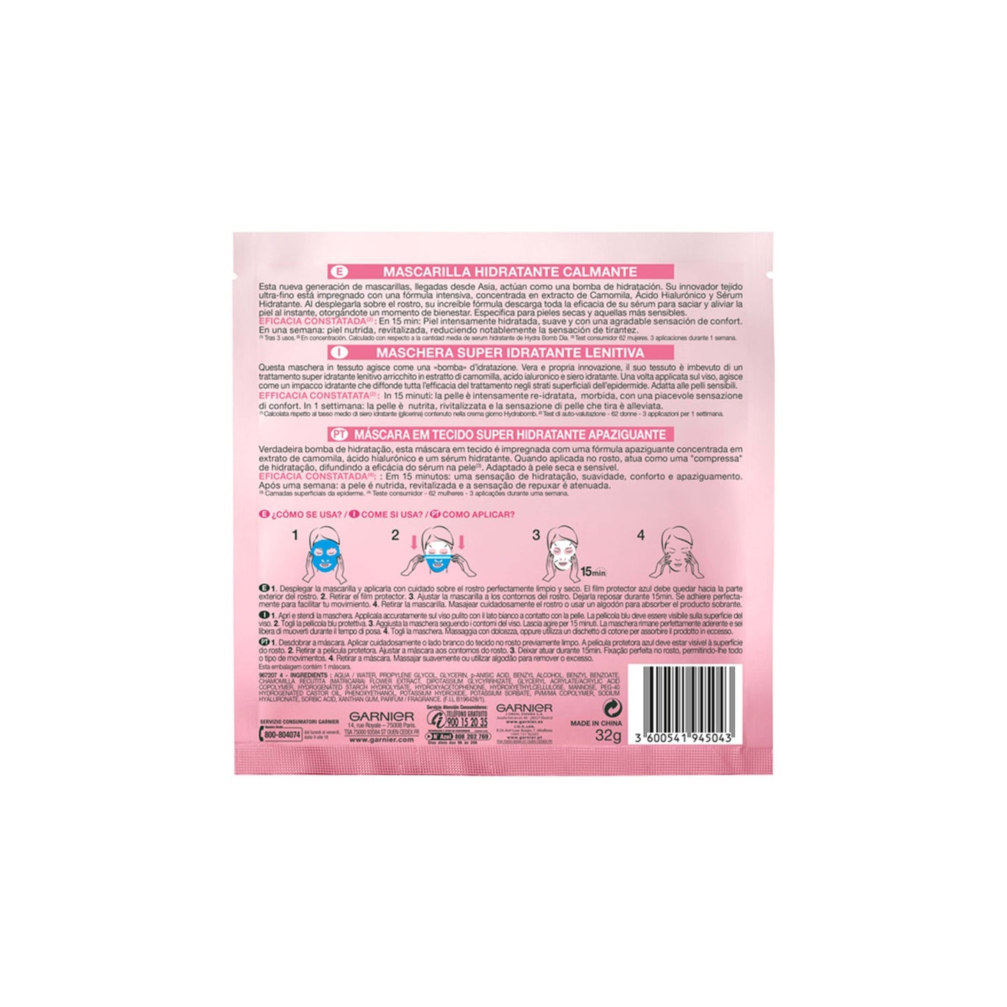 Garnier Skin Active Hydrabomb Mask Facial Hidratante Calmante 1ud
