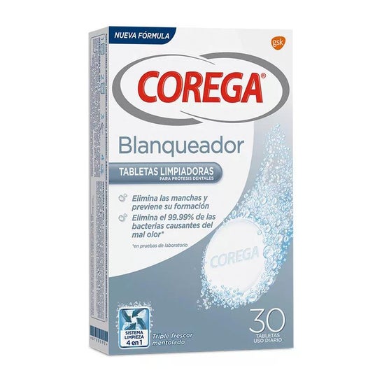 Corega Blanqueador 30 tabletas limpiadoras