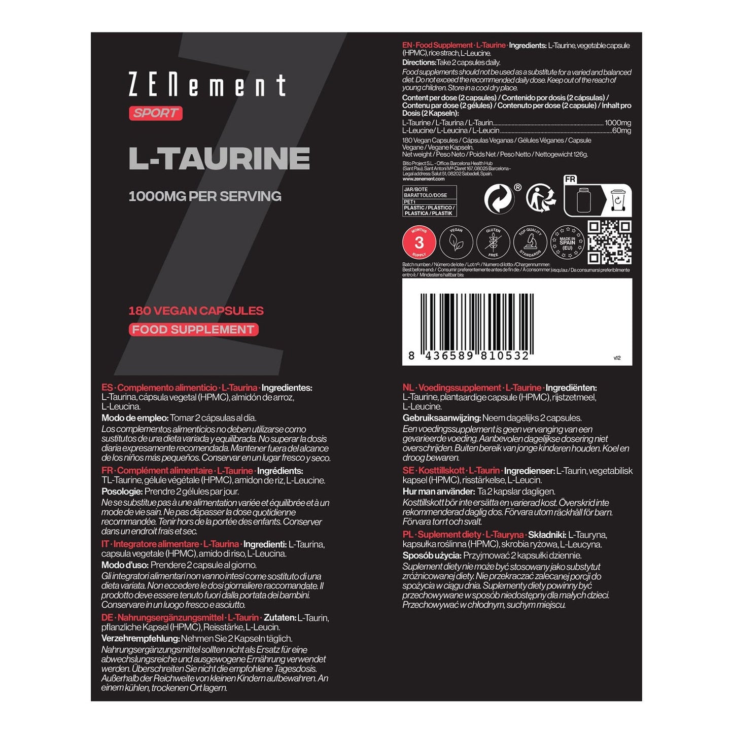 Zenement L-Taurina 180vcaps