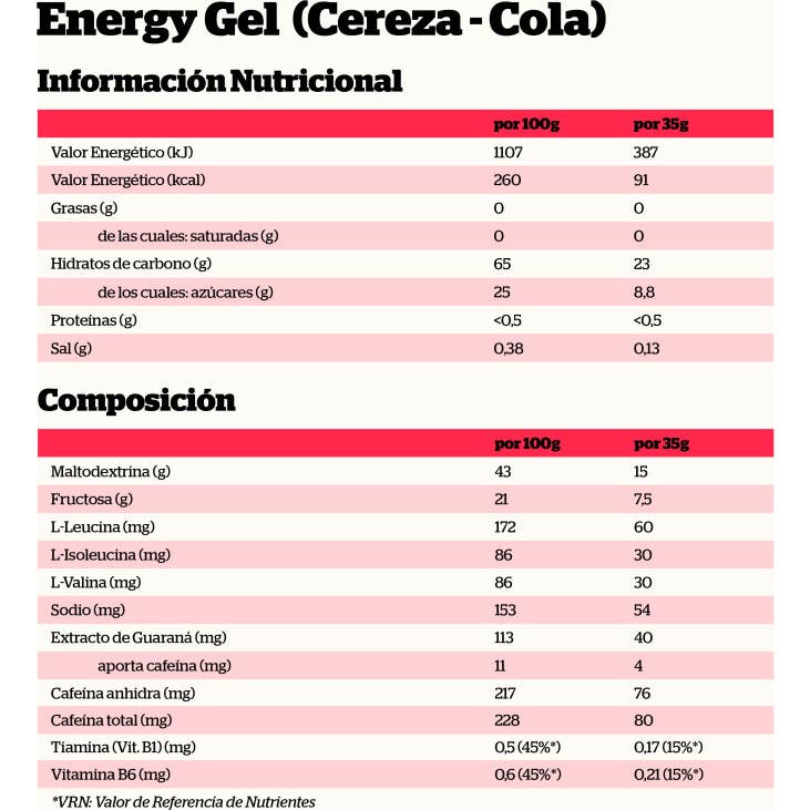 Nutrisport Energy Gel Cereza Cola Cafeína 80mg 35g
