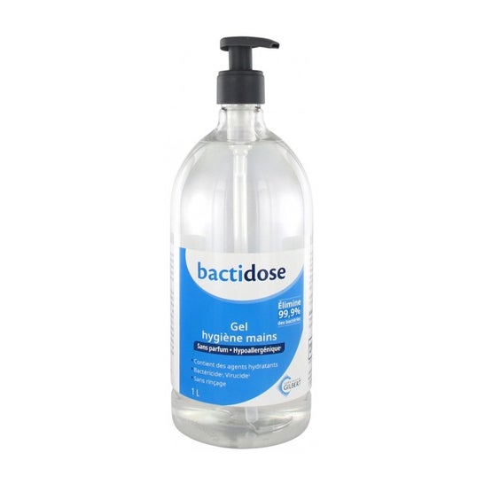 Gel hidroalcohólico sin perfume de Bactidose Botella con bomba de 1 litro