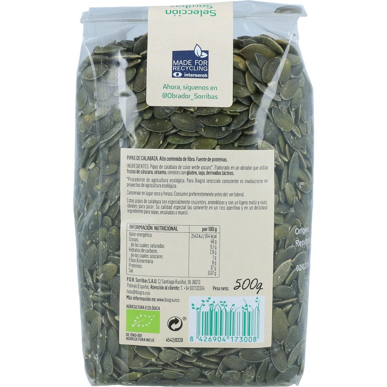 Biogra Calabaza Semillas Pipas Bio 500g
