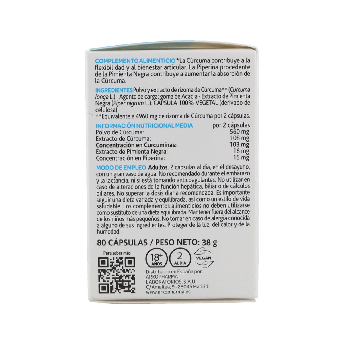 Arkopharma Arkocápsulas Cúrcuma Piperina 80caps