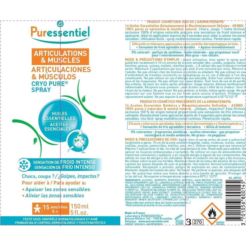 Puressentiel Spray Cryo Pure Articulaciones y Músculos 150ml