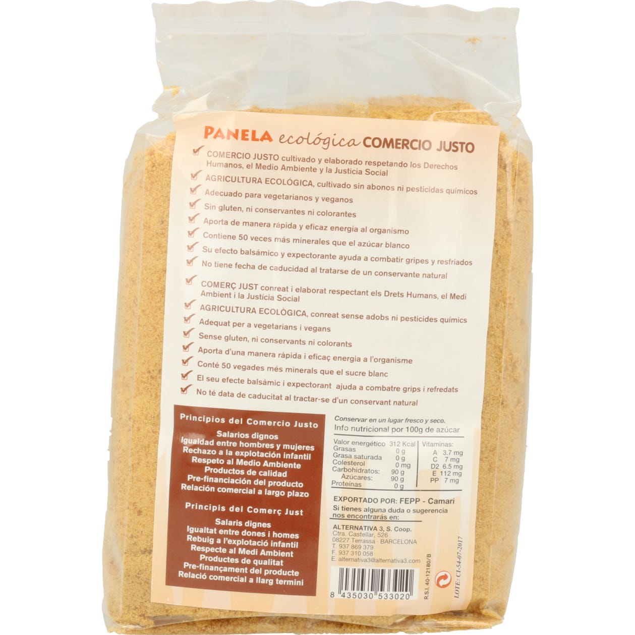 Alternativa3 Bio azúcar de caña panela de Ecuador 1kg