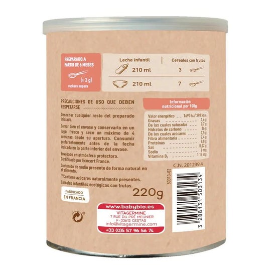 BabyBio Cereales 3 Frutas con Quinoa 220g