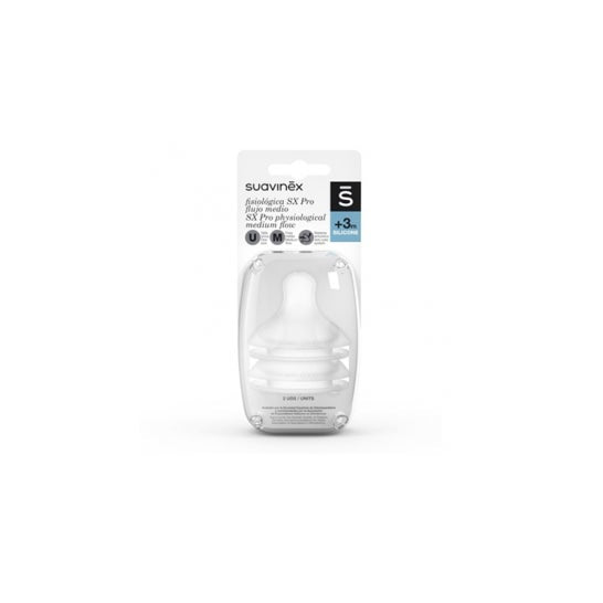 Suavinex Tetina Fisiológica SX Pro Silicona Flujo Medio +3m 2uds