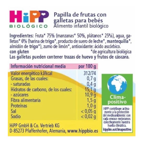 Hipp Tarrito De Manzana Y Plátano Con Galletas +4M Bio 190g