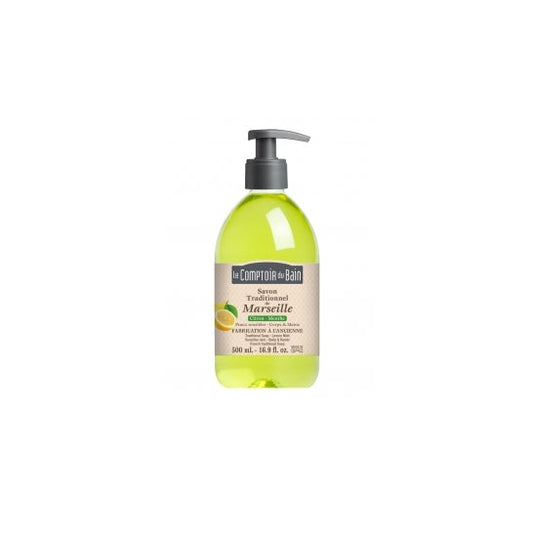 LE COMPTOIR DU BAIN Jabón de Marsella tradicional Jabón de limón y menta Frasco de 500 ml
