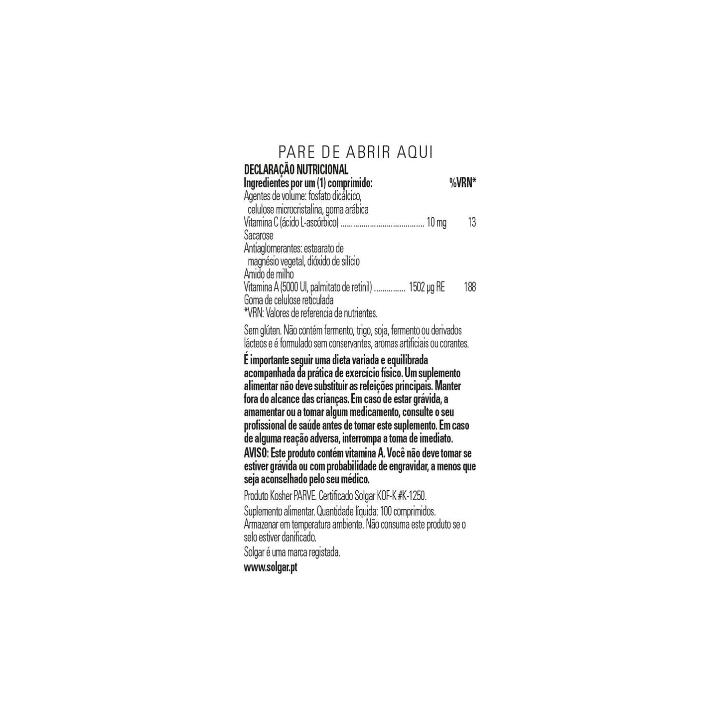 Solgar Vitamina A Seca 5000UI 1500mcg 100comp