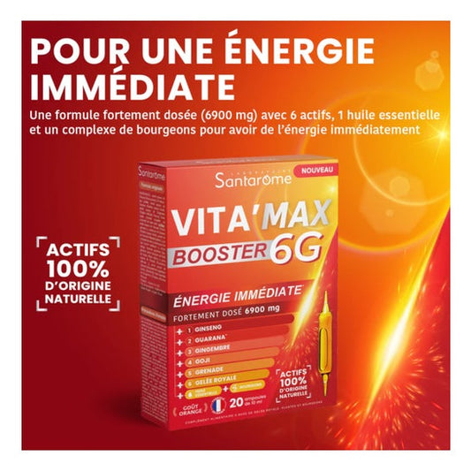 Santarome Vita'Max Booster 6 g Énergie Immédiate Orange 20x10 ml