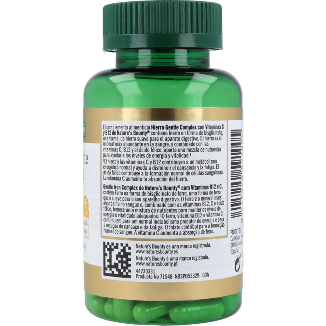 Nature's Bounty Hierro Gentle Complex con Vitaminas C & B12 100 Cáps.