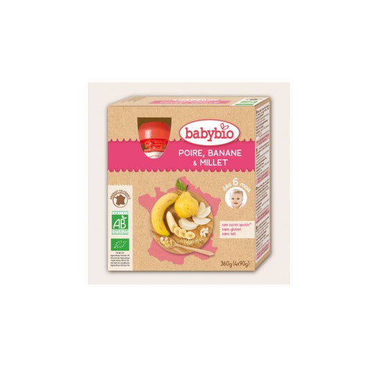 Babybio Mis Frutas Calabaza Pera Plátano Mijo Plátano Orgánico 6 meses 4 x 90 grs