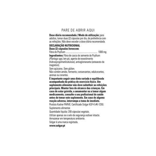 Solgar Fibra de Cáscara de Psyllium 500mg 200caps