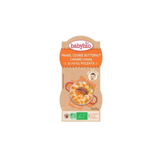 Babybio Menú Diario de 12 Meses Tazones Chirivía Chirivía Calabaza Pato Butternut Chirivía Polenta 2x200 Gramos