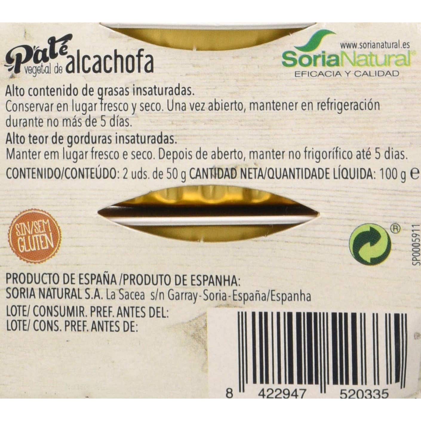 Soria Natural Paté Alcachofa 2x50g