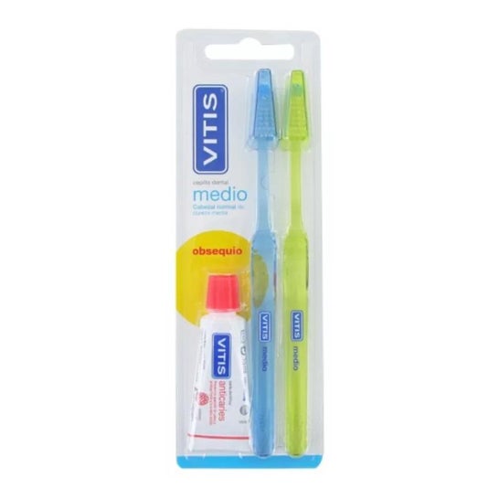 Vitis Medio Cepillo Dental 2uds + Pasta Anticaries 15ml