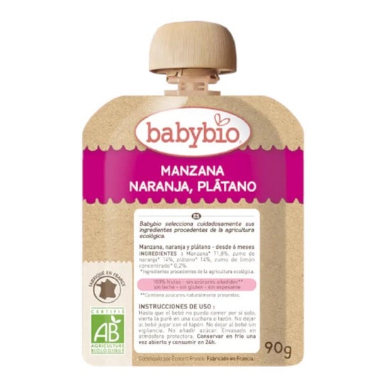 BabyBio Puré Manzana Naranja Plátano Bio 4x90g